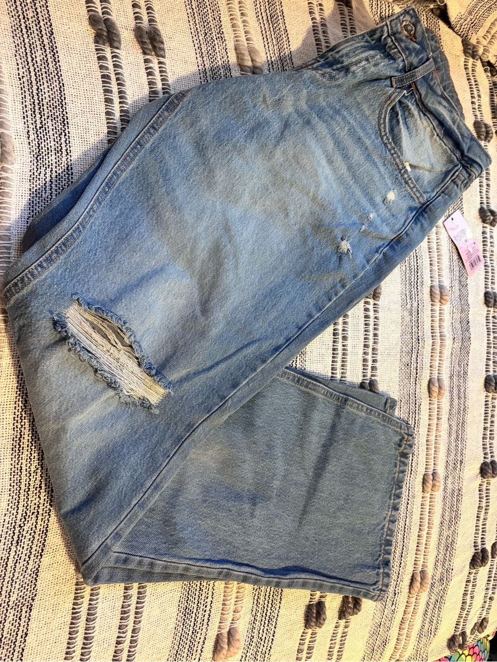 Women’s Distressed Blue Jeans - Mid-Rise Straight - Picture 12 of 13